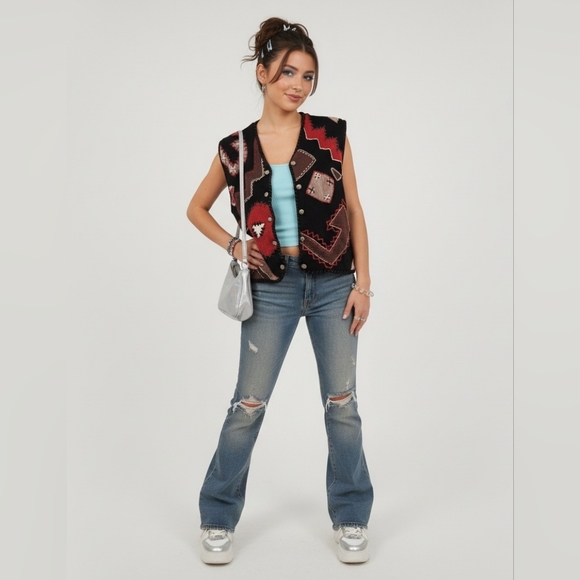 American Vintage Sweaters - Vintage Y2K Arlando HEAVILY Embroided Southwestern Aztec Tribal Western Vest
